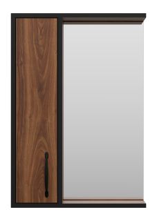 Зеркальный шкаф Misty Кедр 50см левый чёрный/орех